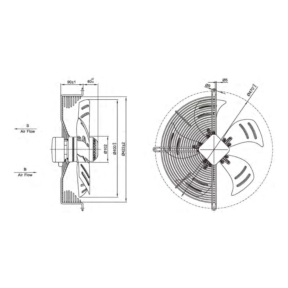 YWF series axial fan motor, diameter 400 mm