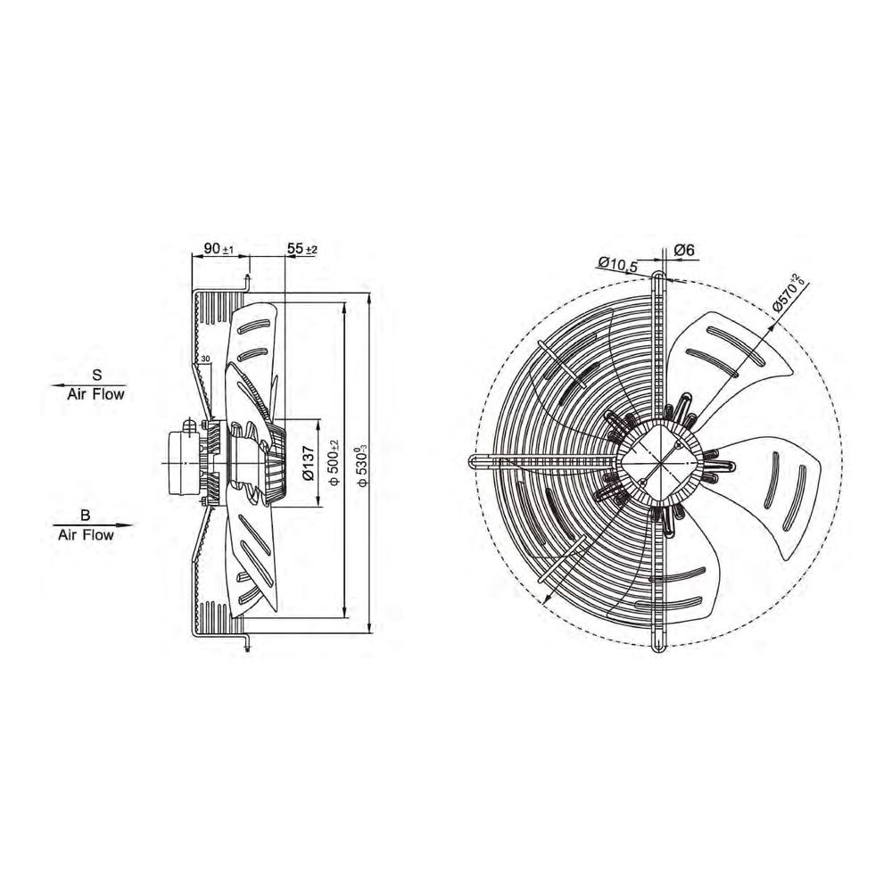 YWF series axial fan motor, diameter 550 mm