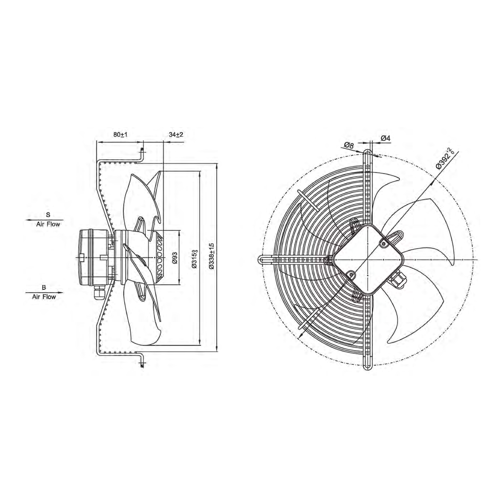 YWF series axial fan motor, diameter 350 mm